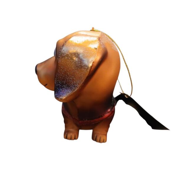 Robert Stanley Glass Christmas Ornament Dachshund Weiner Dog Red Ribbon Glitter - Picture 3 of 8